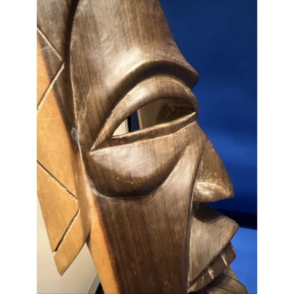 Vintage Hand Carved Wooden African Tribal Mask Wall Art Decor 12x6